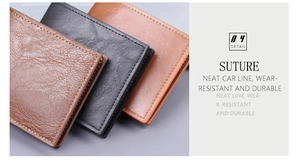 Detailed view of precision stitching and leather texture on men's bifold wallets
