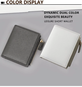 Short wallet with Saffiano texture and metal zipper in black and light grey colors
