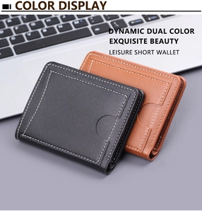 Vertical leather wallets in black and brown featuring card slots and double stitching