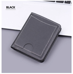 Detailed view of black vintage men's wallet with white stitching and easy card slot