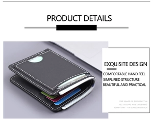 Detailed view of black leather bi-fold wallet featuring stylish contrast white stitching