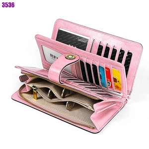Portefeuille long en cuir vintage rose avec protection RFID et poche zippée