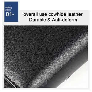 Detailed macro shot of durable anti-deform black cowhide leather for women card holder