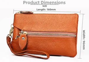 Caramel lychee leather wristlet pouch dimensions: 160mm length and 96mm width