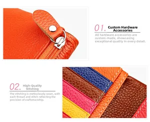 Detailed close-up of premium pebbled leather wallet stitching and metal hardware components