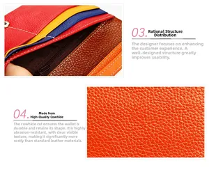 Macro detail of genuine leather texture and internal card slots in multi-color wallet