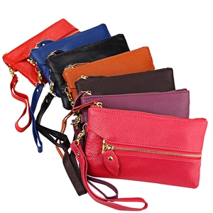 Genuine Leather Coin Purse Litchi Grain Multi-functional Key Case For Women Mobile Phone Wallet With Wristlet Strap Clutch Bag