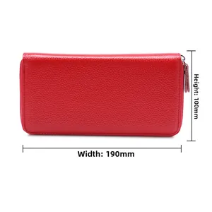 Rote lange RFID-Geldbörse aus echtem Leder mit den Maßen 190 mm Breite und 100 mm Höhe
