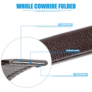 Detail view of whole cowhide leather layers and texture for premium men's belt