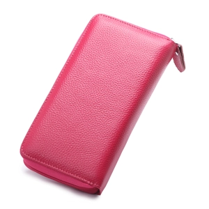 Damen RFID Leder-Geldbörse in Rosérot mit Kieseltextur und umlaufendem Reißverschluss