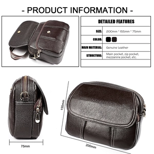 Detail view of brown leather crossbody bag with dimensions 200x155x75mm and gold hardware