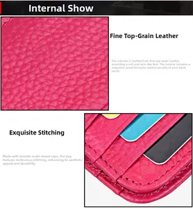 Macro detail of pink genuine leather wallet with RFID lining and durable fine stitching