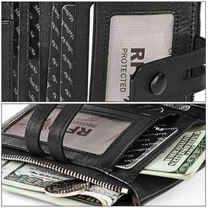 Detail of vintage leather wallet featuring multi-card slots and RFID blocking secure pocket