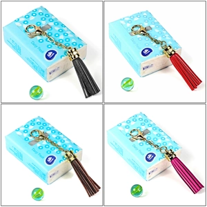 Genuine leather tassel keychains with gold zinc alloy clasps in four assorted colors