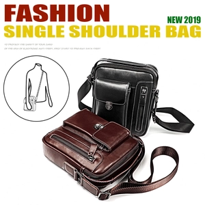 Detail of leather crossbody bags in black and brown with visible white contrast stitching