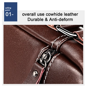 Detailed close-up showing the premium cowhide leather texture and durable white stitching