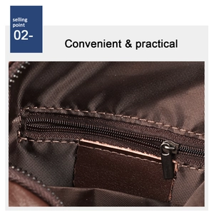 Detail view of the brown leather shoulder bag interior with high-quality lining and zipper