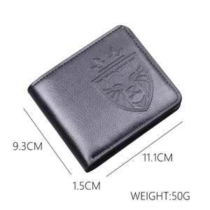 Portefeuille court en cuir noir pour homme avec motif de couronne de lion embossé