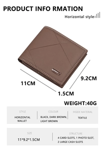 Brown horizontal leather wallet for men with white stitching and metal logo detail