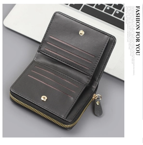 Portefeuille vertical noir avec 6 fentes pour cartes et fermeture éclair dorée chic