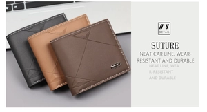 Detail of neat white contrast stitching and durable matte leather on men's bifold wallets