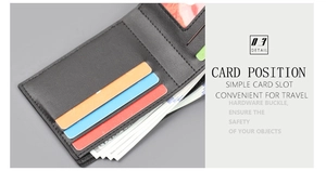 Detail showing multiple card slots and cash layer of this slim black leather men's wallet