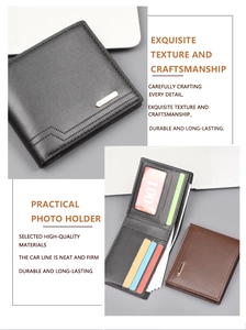 Detailed interior and exterior views of slim bifold wallet with card slots and photo window