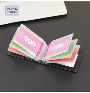 Detailed view of carbon fiber texture driver license wallet with multi-slot card holders