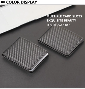 Macro detail of slim black carbon fiber texture card holder with multiple slots