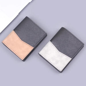 Men Bifold Wallet PU Leather Saffiano Texture Contrast Color Slim Vertical Business Casual Purse