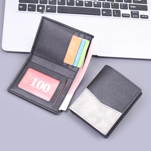 Vertical slim bifold wallet for men with Saffiano texture and black-grey contrast design