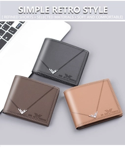 Tres carteras plegables para hombre en negro, café y marrón con textura de cuero fino