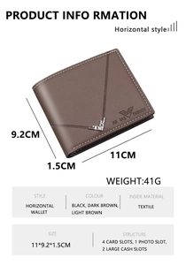 Especificaciones detalladas de la cartera horizontal de cuero marrón claro para hombre