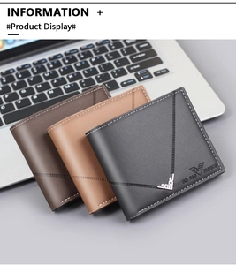 Carteras cortas de cuero para hombre en negro y marrón con costuras decorativas en forma de V