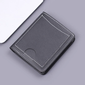 Vintage PU Leather Short Wallet For Men Contrast Stitching Slim Bifold Card Holder Money Clip Business Casual Purse
