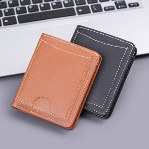 Minimalist vintage leather vertical wallets in brown and black with white stitching