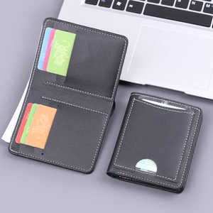Vertical vintage black leather wallet and card holder with contrast white stitching