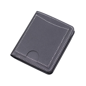 Vertical slim black leather wallet for men with card slot and contrast stitching detail