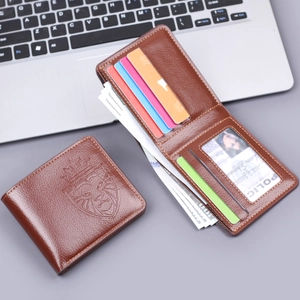 Portefeuille pour homme en cuir marron avec logo lion et fentes pour cartes