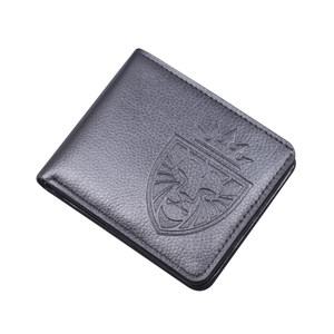 Portefeuille bicolore pour homme en cuir noir avec écusson de lion et couronne gaufrés