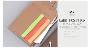 Detail view of brown leather wallet interior showing multiple card slots and cash pocket