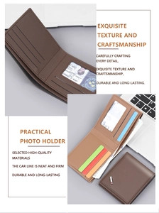Detail view of brown leather wallet interior showing card slots and photo holder