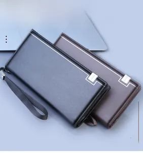 Detail of large capacity men's business wallet with 9 card slots and wrist strap