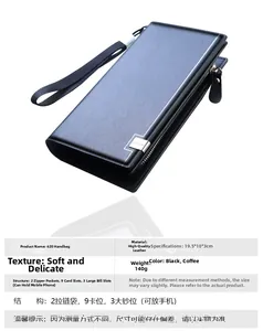 Detail view of leather business clutch bag with multi-card slots and dual zip pockets