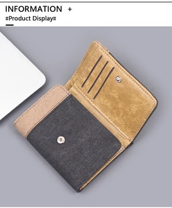 Detail view of denim canvas wallet featuring three card slots and a magnetic snap closure