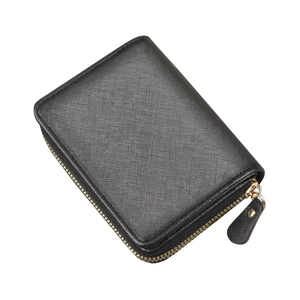 Portefeuille vertical en cuir pour homme avec fermeture éclair dorée et finition texturée