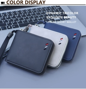 Portefeuilles zippés pour hommes en bleu et gris avec détails de rayures tricolores