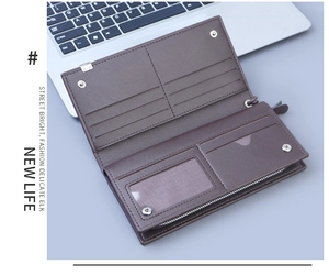 Internal view of multifunctional leather wallet showing card slots and zipper pocket