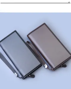 Close-up of dual-color business wallets with fine textured finish and wrist straps