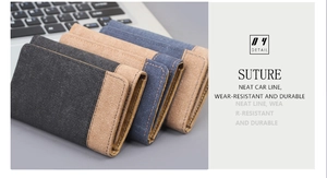 Detail of durable canvas wallet showing neat stitching and wear-resistant fabric material